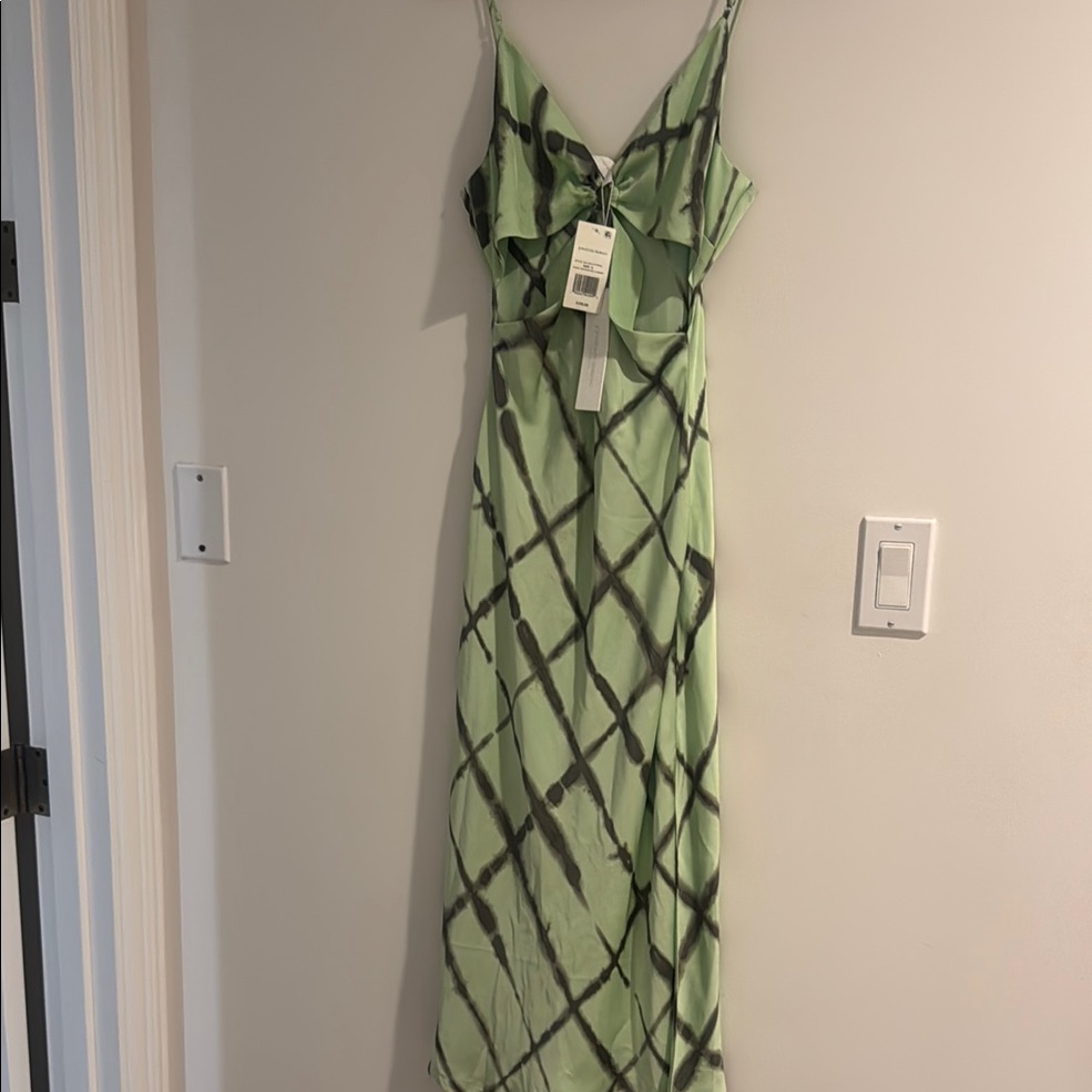Jonathan Simkhai Green Slip Midi Dress With Black Lattice